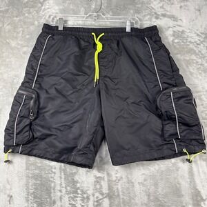 EPTM Mens Cargo Shorts Black Neon Yellow Reflective Techwear XL-36 Streetwear